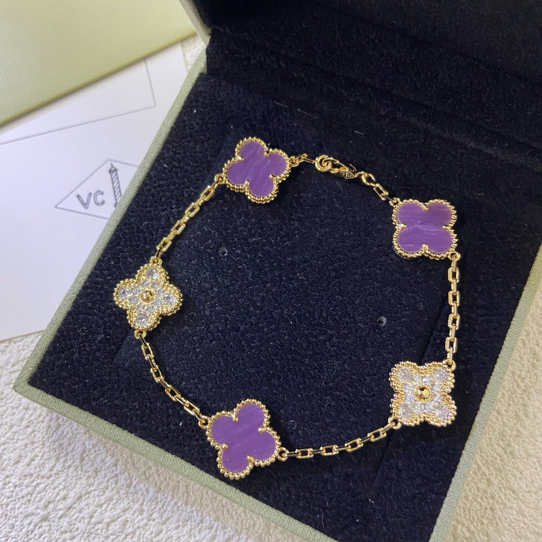 [sparkle Jewelry ]CLOVER  5 MOTIFS  PURPLE VIOLET DIAMOND BRACELET