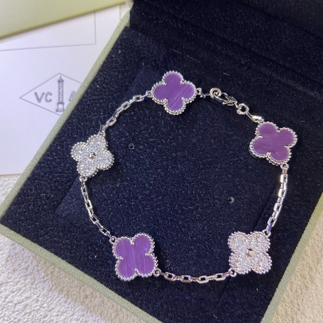 [sparkle Jewelry ]CLOVER  5 MOTIFS  PURPLE VIOLET DIAMOND BRACELET