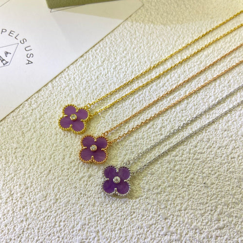 [sparkle Jewelry ]CLOVER 15MM DIAMOND  PURPLE VIOLET NECKLACE