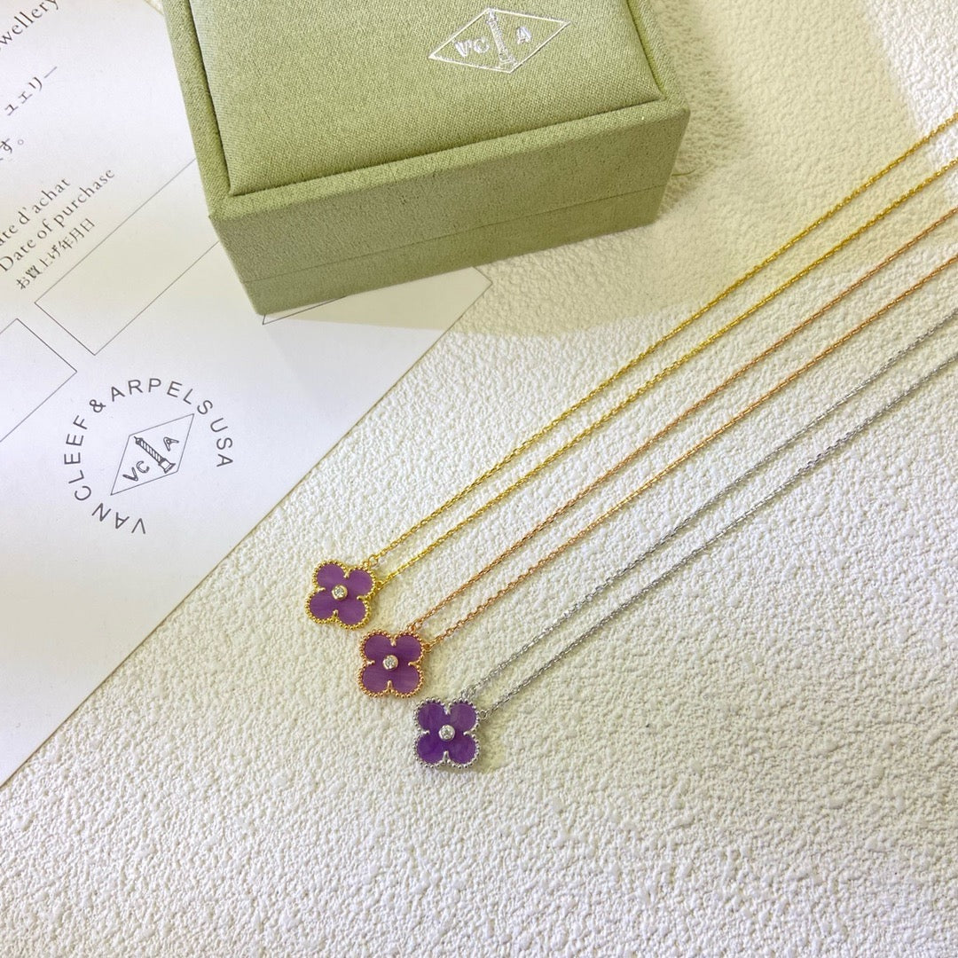 [sparkle Jewelry ]CLOVER 15MM DIAMOND  PURPLE VIOLET NECKLACE