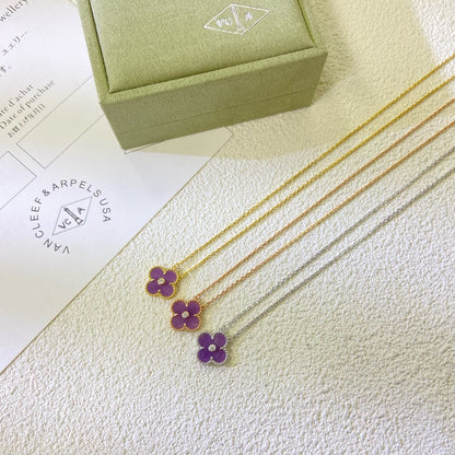 [sparkle Jewelry ]CLOVER 15MM DIAMOND  PURPLE VIOLET NECKLACE