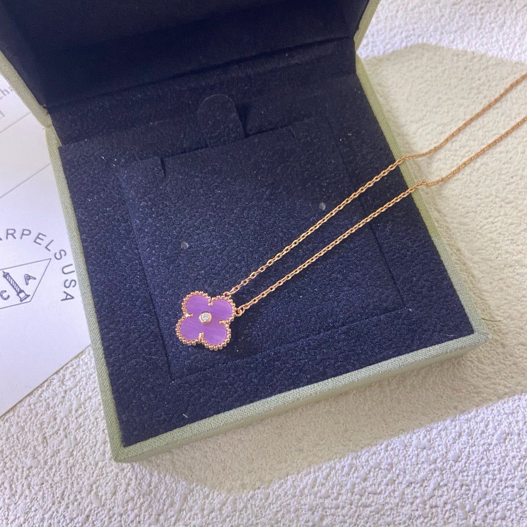 [sparkle Jewelry ]CLOVER 15MM DIAMOND  PURPLE VIOLET NECKLACE