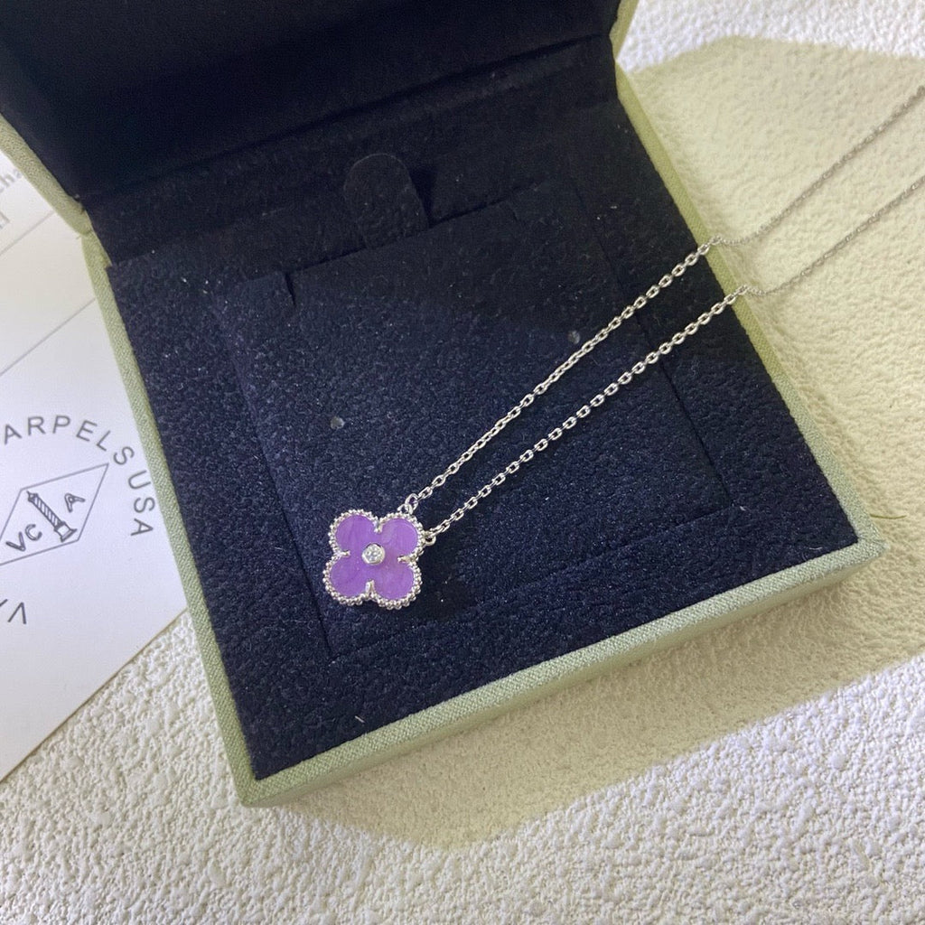 [sparkle Jewelry ]CLOVER 15MM DIAMOND  PURPLE VIOLET NECKLACE