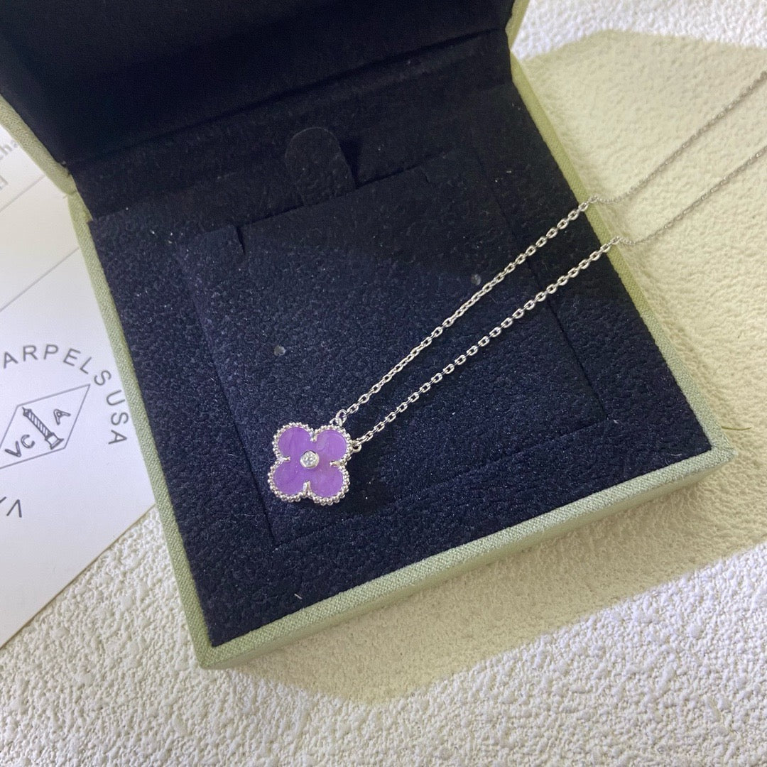[sparkle Jewelry ]CLOVER 15MM DIAMOND  PURPLE VIOLET NECKLACE