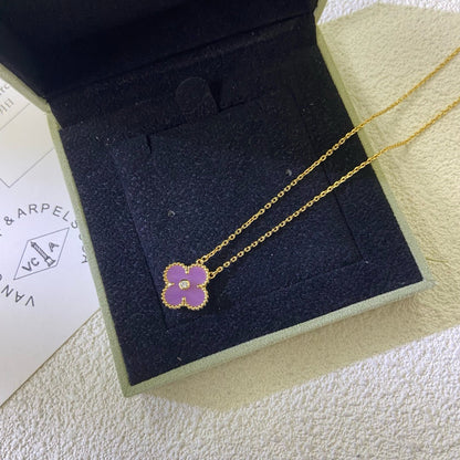 [sparkle Jewelry ]CLOVER 15MM DIAMOND  PURPLE VIOLET NECKLACE