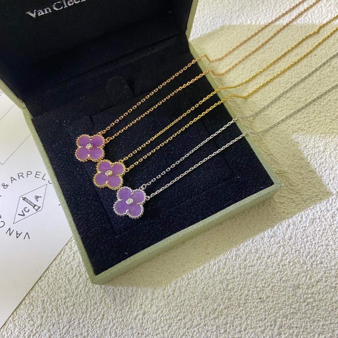 [sparkle Jewelry ]CLOVER 15MM DIAMOND  PURPLE VIOLET NECKLACE