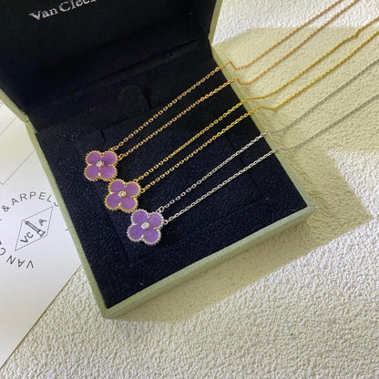 [sparkle Jewelry ]CLOVER 15MM DIAMOND  PURPLE VIOLET NECKLACE