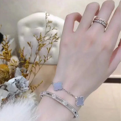 [Sparkle]LUCKY CLOVER 5-MOTIF-ARMBAND - PURPLE CHALCEDONY KOLLEKTION