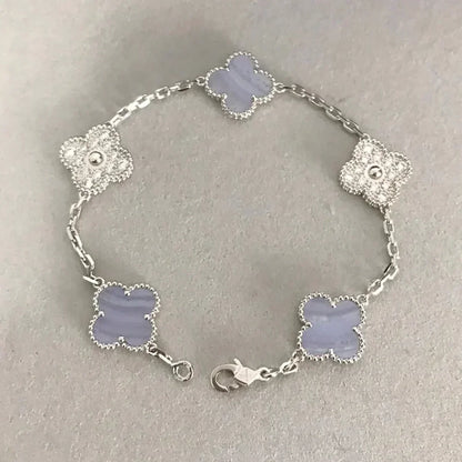 [Sparkle]LUCKY CLOVER 5-MOTIF-ARMBAND - PURPLE CHALCEDONY KOLLEKTION