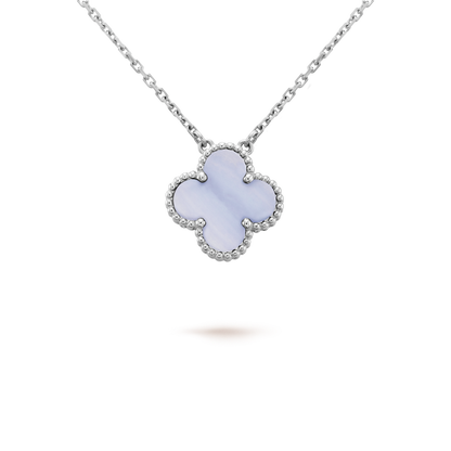[sparkle Jewelry ]CLOVER 15MM BLUE CHALCEDONY NECKLACE SILVER