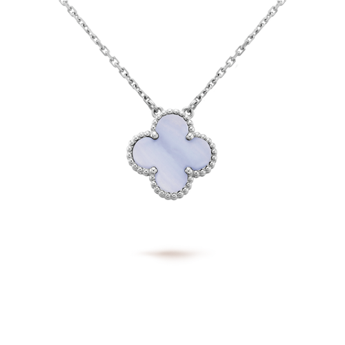 [sparkle Jewelry ]CLOVER 15MM BLUE CHALCEDONY NECKLACE SILVER