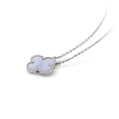 [sparkle Jewelry ]CLOVER 15MM BLUE CHALCEDONY NECKLACE SILVER