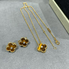 [sparkle Jewelry ]CLOVER 15MM DIAMOND AND YELLOW TIGER'S EYE AGATE necklace