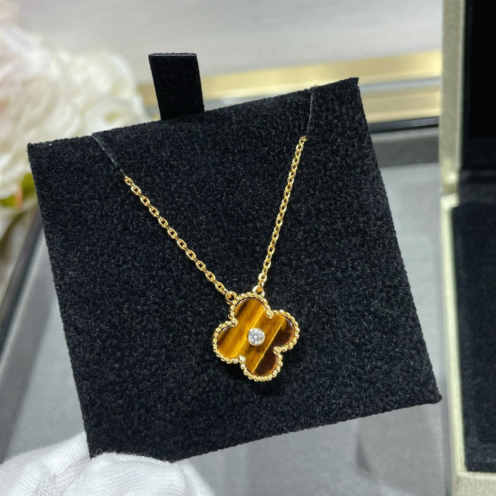 [sparkle Jewelry ]CLOVER 15MM DIAMOND AND YELLOW TIGER'S EYE AGATE necklace