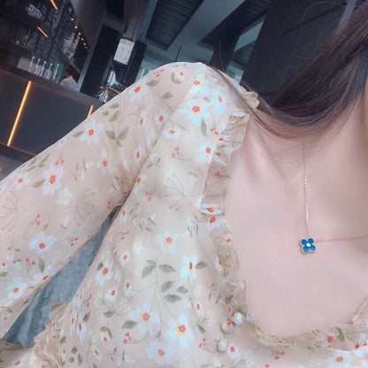 [sparkle Jewelry ]CLOVER 15MM DIAMOND AND BLUE AGATE NECKLACE