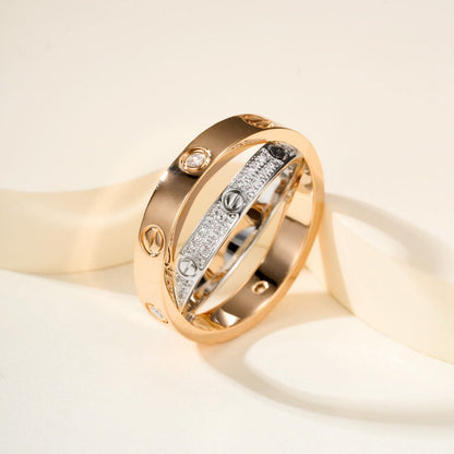 [sparkle Jewelery]LOVE PINK GOLD SILVER DIAMOND DOUBLE RING