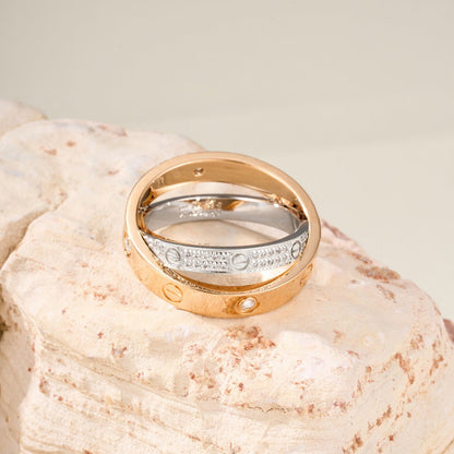 [sparkle Jewelery]LOVE PINK GOLD SILVER DIAMOND DOUBLE RING