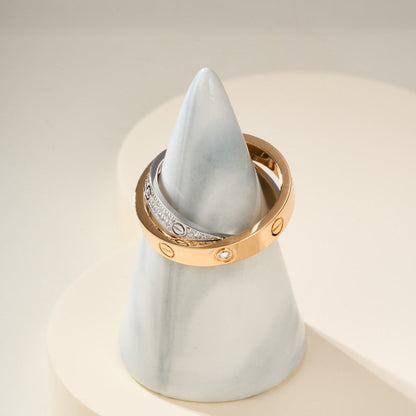 [sparkle Jewelery]LOVE PINK GOLD SILVER DIAMOND DOUBLE RING