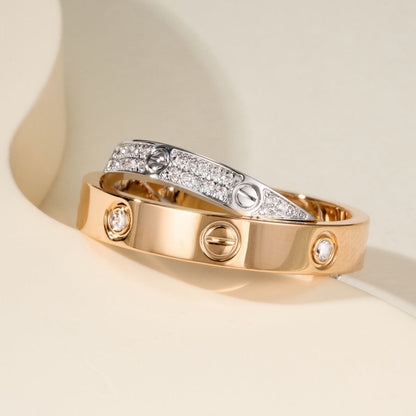 [sparkle Jewelery]LOVE PINK GOLD SILVER DIAMOND DOUBLE RING