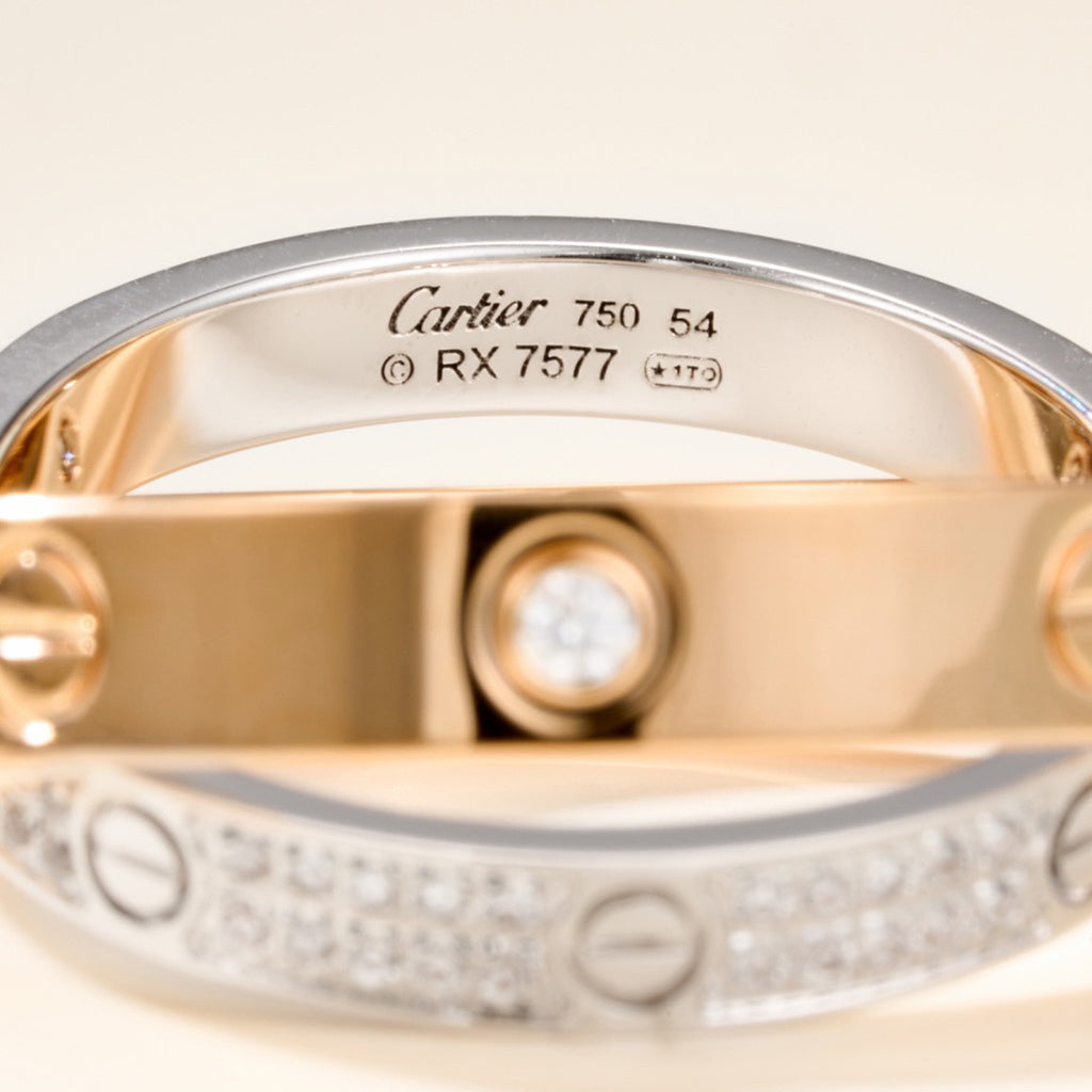 [sparkle Jewelery]LOVE PINK GOLD SILVER DIAMOND DOUBLE RING