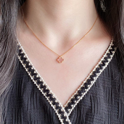 [sparkle Jewelry ]CLOVER 15MM PINK MOTHER-OF-PEARL SINGLE FLOWER NECKLACE