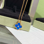 [sparkle Jewelry ]CLOVER 15MM DIAMOND AND BLUE AGATE NECKLACE