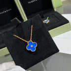 [sparkle Jewelry ]CLOVER 15MM DIAMOND AND BLUE AGATE NECKLACE