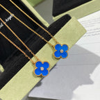 [sparkle Jewelry ]CLOVER 15MM DIAMOND AND BLUE AGATE NECKLACE