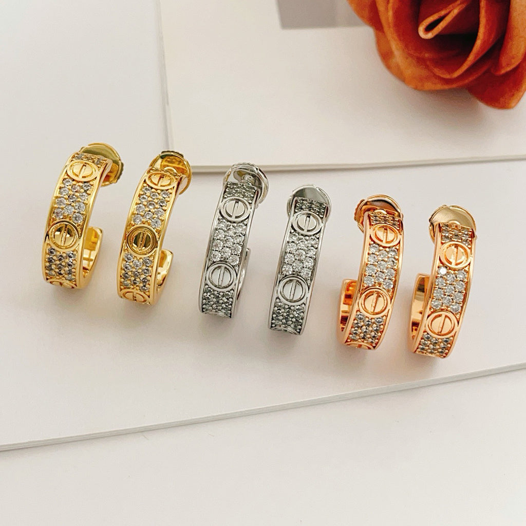 [sparkle Jewelery]LOVE 5.5MM DIAMOND PAVED EARRINGS