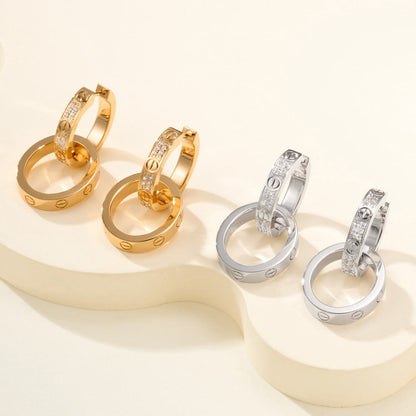 [sparkle Jewelery]LOVE 3.3MM DANGLE HALF DIAMOND EARRINGS