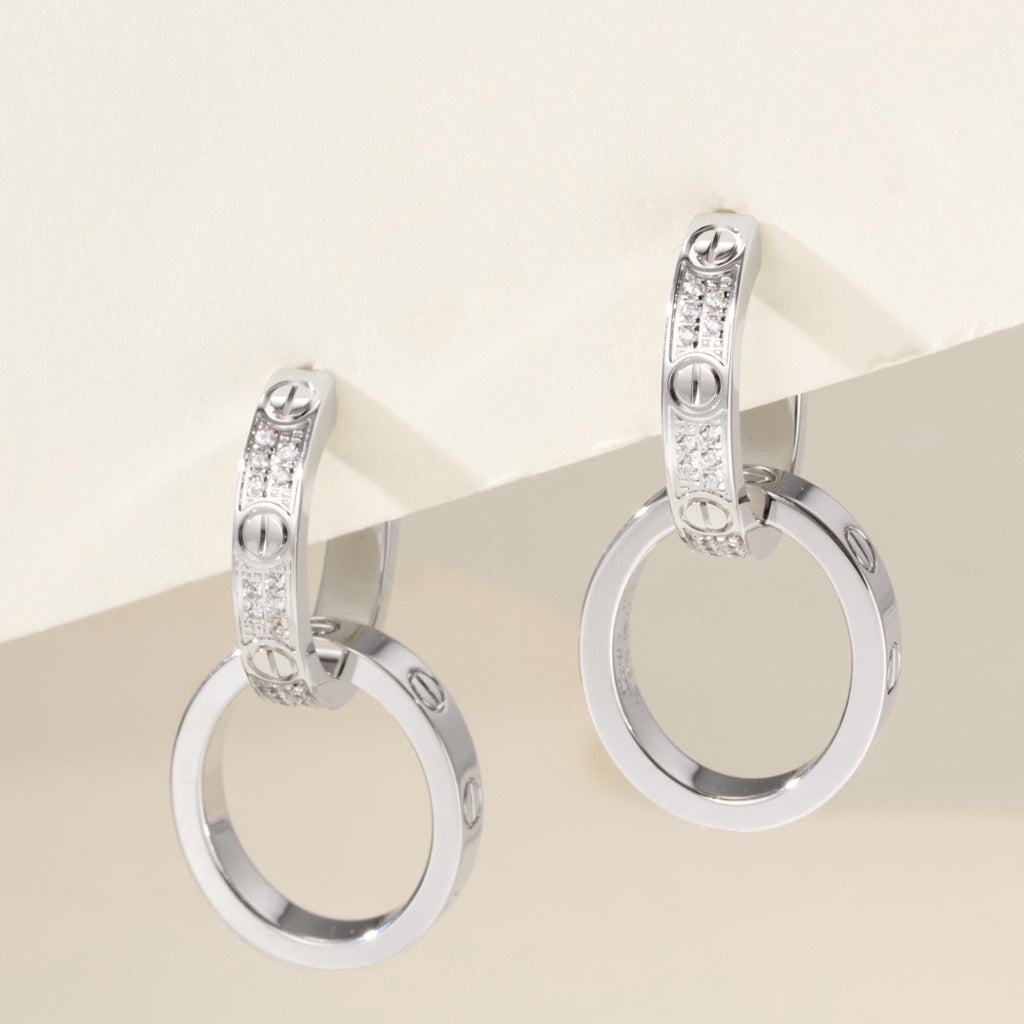 [sparkle Jewelery]LOVE 3.3MM DANGLE HALF DIAMOND EARRINGS