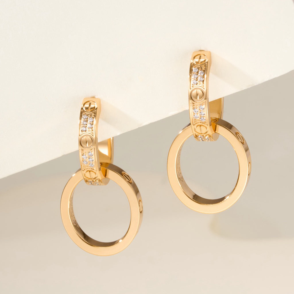 [sparkle Jewelery]LOVE 3.3MM DANGLE HALF DIAMOND EARRINGS