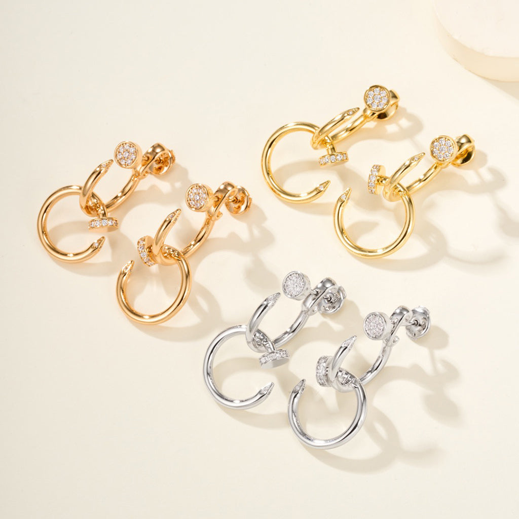 [sparkle Jewelery]JUSTE HALF DIAMOND DOUBLE EARRINGS