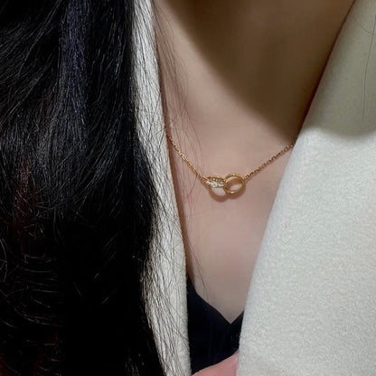 [sparkle Jewelery]LOVE DOUBLE RING HALF DIAMOND NECKLACE