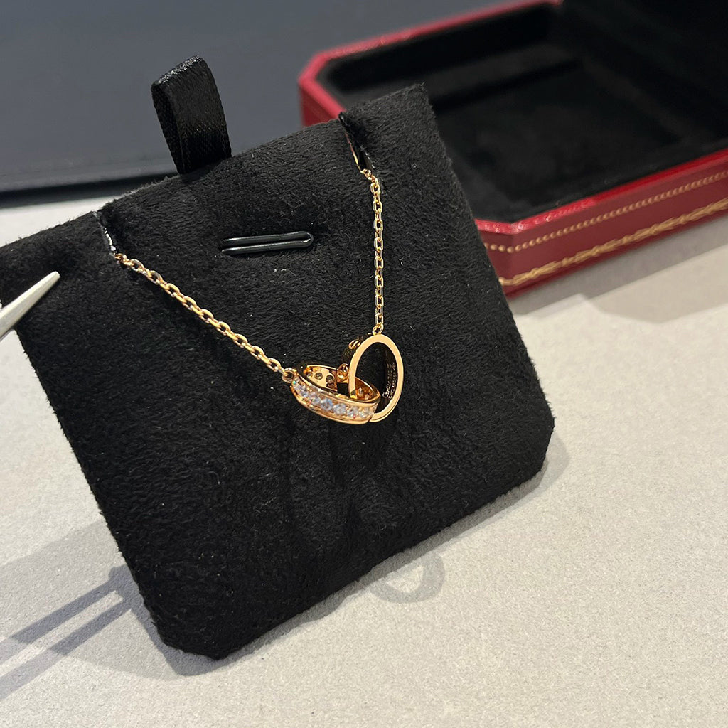 [sparkle Jewelery]LOVE DOUBLE RING HALF DIAMOND NECKLACE