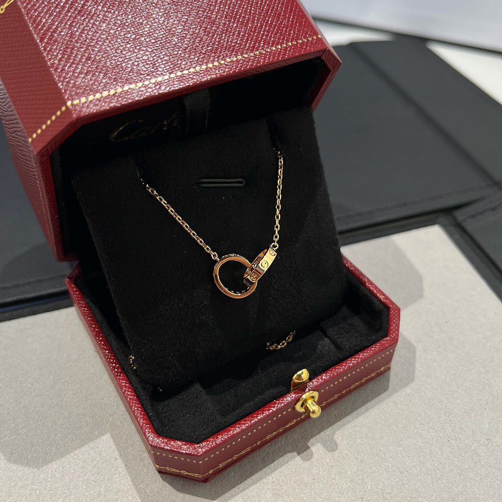[sparkle Jewelery]LOVE DOUBLE RING HALF DIAMOND NECKLACE