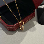 [sparkle Jewelery]LOVE DOUBLE RING HALF DIAMOND NECKLACE