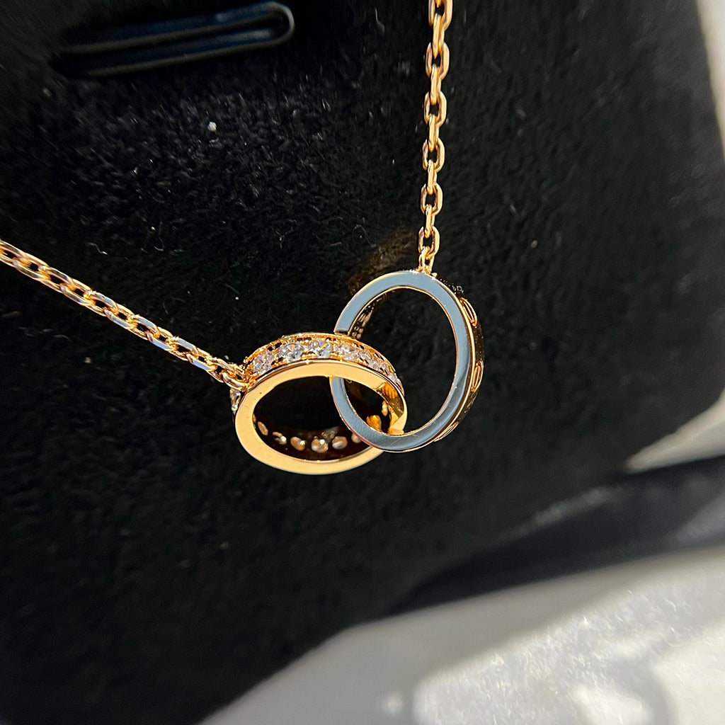 [sparkle Jewelery]LOVE DOUBLE RING HALF DIAMOND NECKLACE