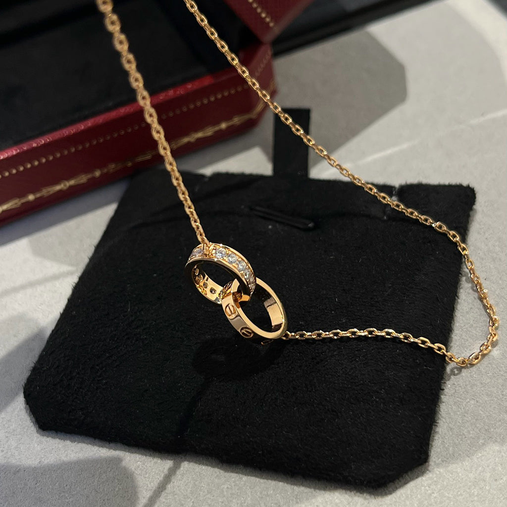 [sparkle Jewelery]LOVE DOUBLE RING HALF DIAMOND NECKLACE