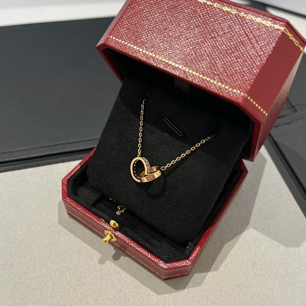 [sparkle Jewelery]LOVE DOUBLE RING HALF DIAMOND NECKLACE