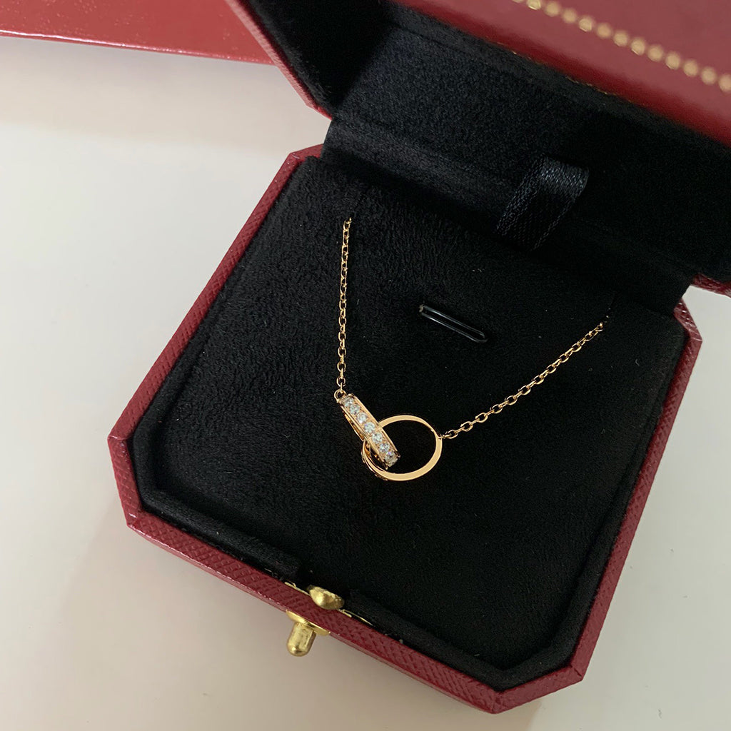 [sparkle Jewelery]LOVE DOUBLE RING HALF DIAMOND NECKLACE