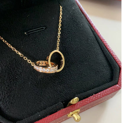 [sparkle Jewelery]LOVE DOUBLE RING HALF DIAMOND NECKLACE