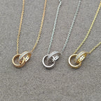 [sparkle Jewelery]LOVE DOUBLE RING HALF DIAMOND NECKLACE