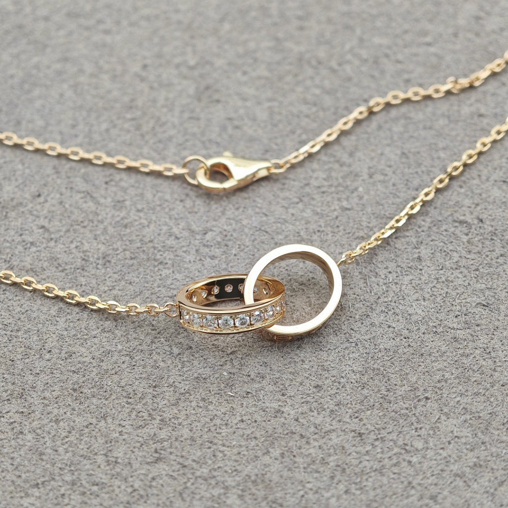 [sparkle Jewelery]LOVE DOUBLE RING HALF DIAMOND NECKLACE