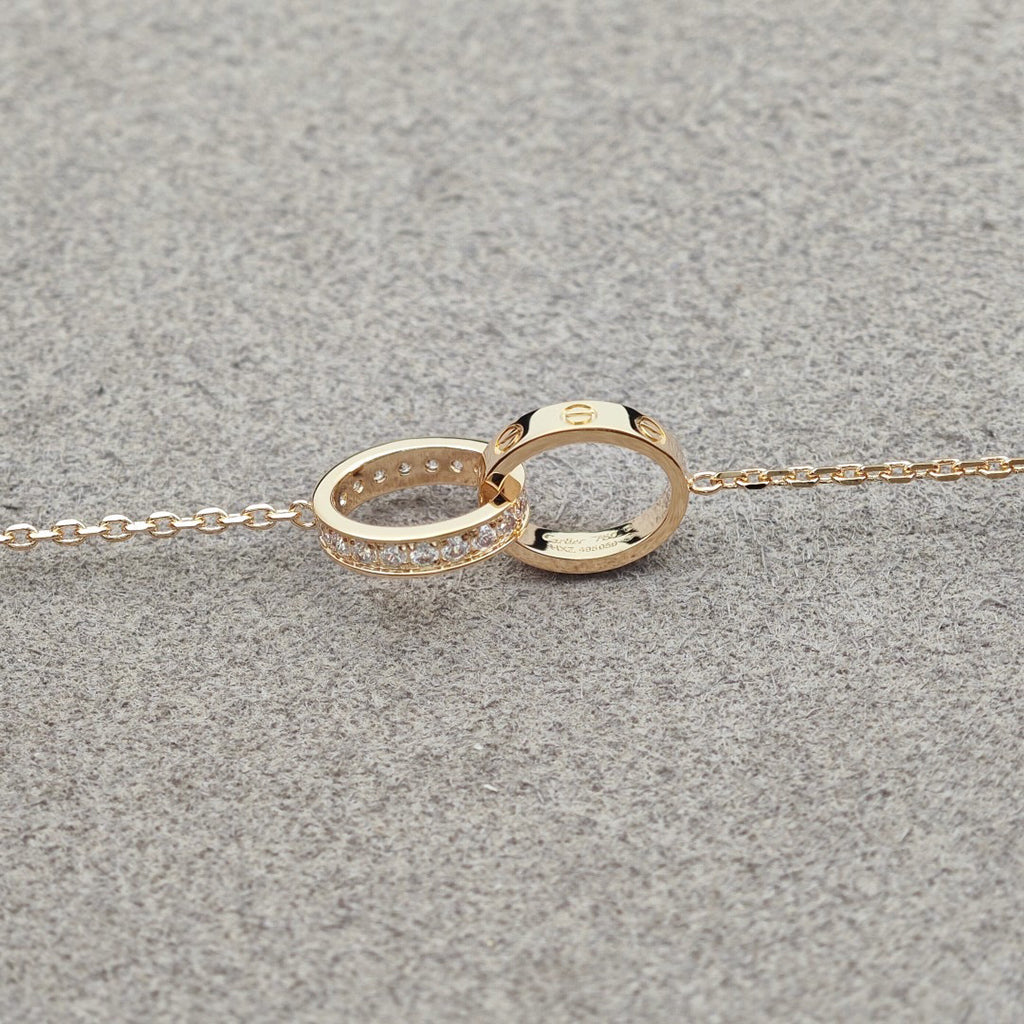 [sparkle Jewelery]LOVE DOUBLE RING HALF DIAMOND NECKLACE