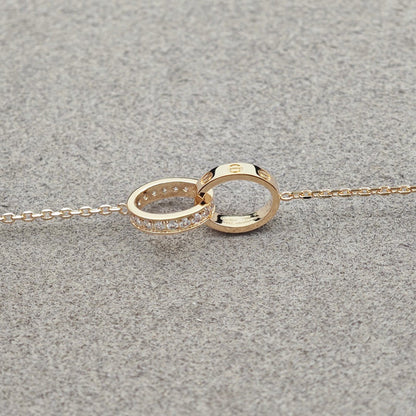 [sparkle Jewelery]LOVE DOUBLE RING HALF DIAMOND NECKLACE