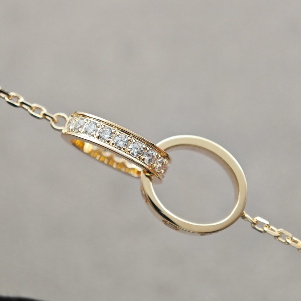 [sparkle Jewelery]LOVE DOUBLE RING HALF DIAMOND NECKLACE