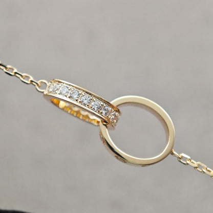 [sparkle Jewelery]LOVE DOUBLE RING HALF DIAMOND NECKLACE
