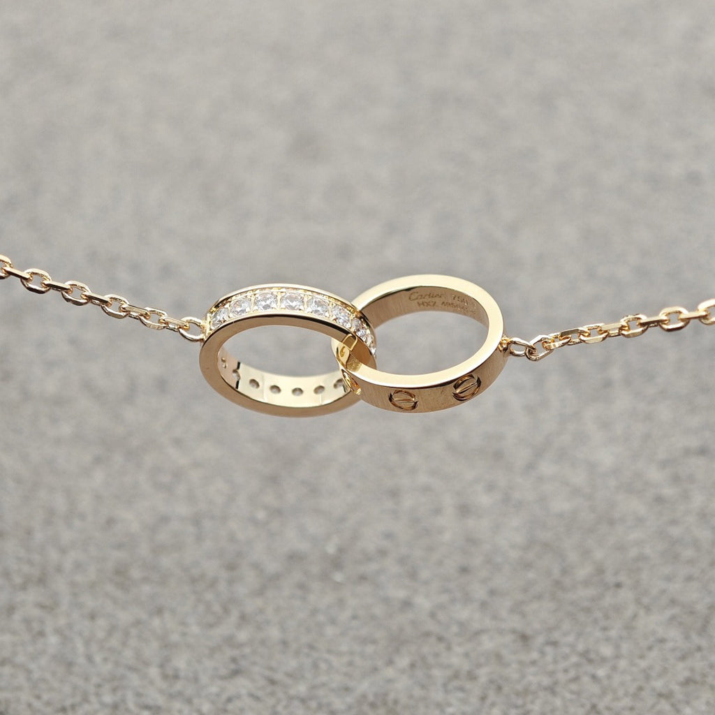 [sparkle Jewelery]LOVE DOUBLE RING HALF DIAMOND NECKLACE