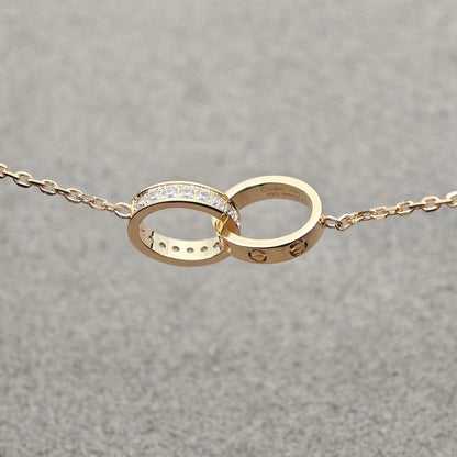 [sparkle Jewelery]LOVE DOUBLE RING HALF DIAMOND NECKLACE